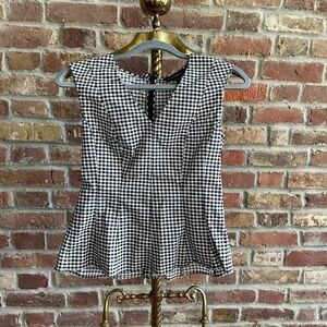 White House Black Market Black & White Gingham Peplum Shell